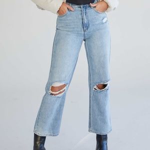 Glassine Ripped Wide Leg Jean